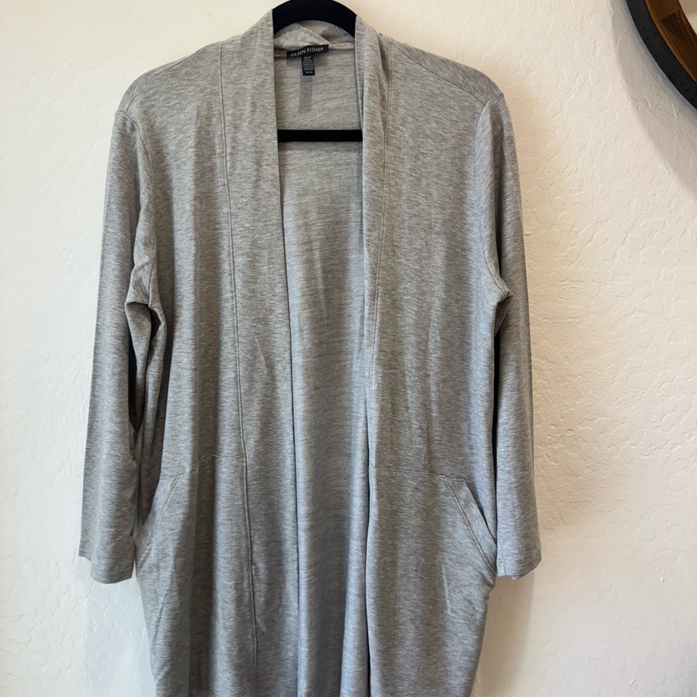 Eileen Fisher Gray Cardigan Sweater Lightweight Knit